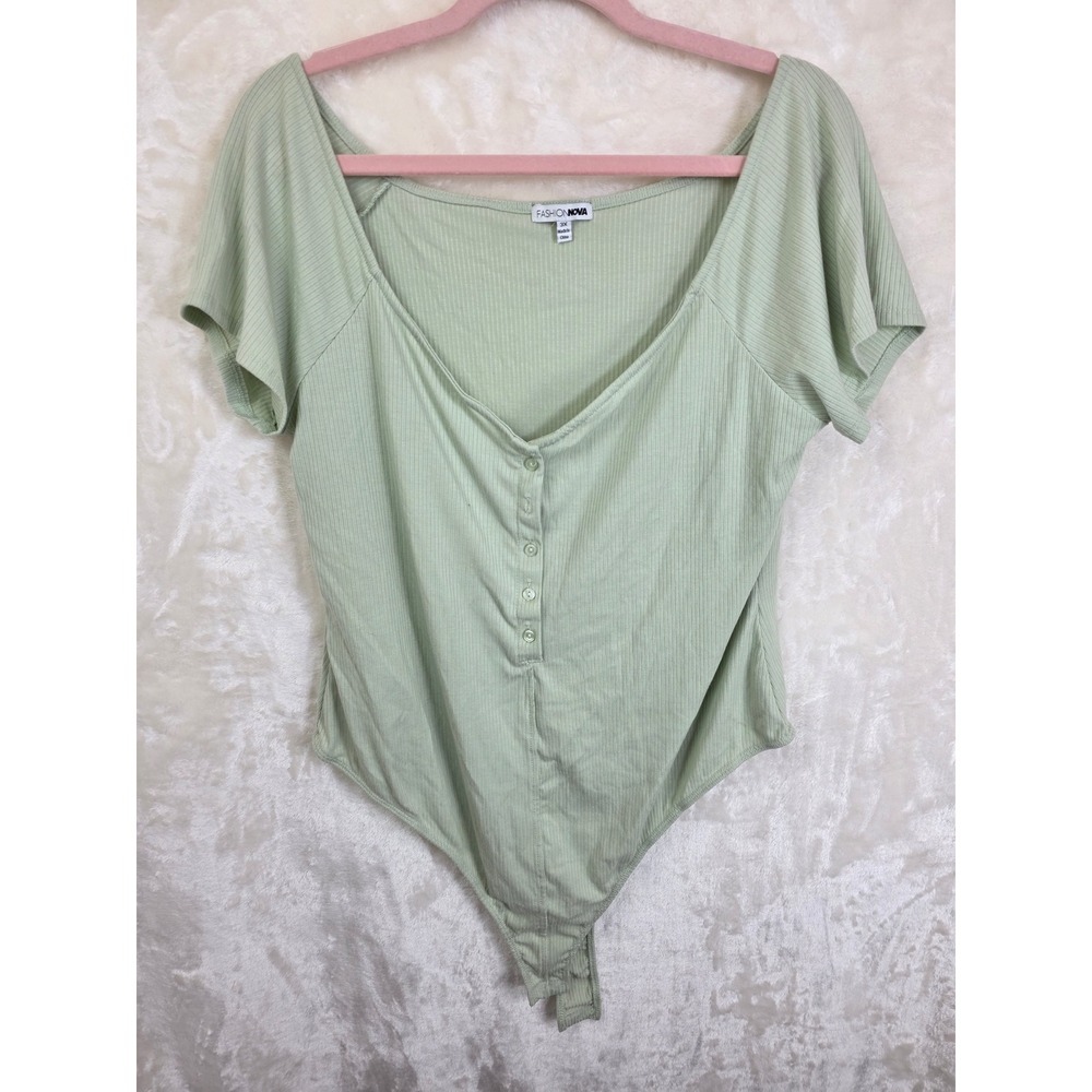 Fashion Nova Sage Green Ribbed Button Front Bodysuit 3X RT45788X
